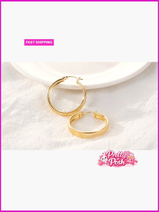 14K Gold Hoop Earrings 20/25/30mm Hypoallergenic French Wire Gold Plated Hoop Earrings, French Wire Back, 30mm